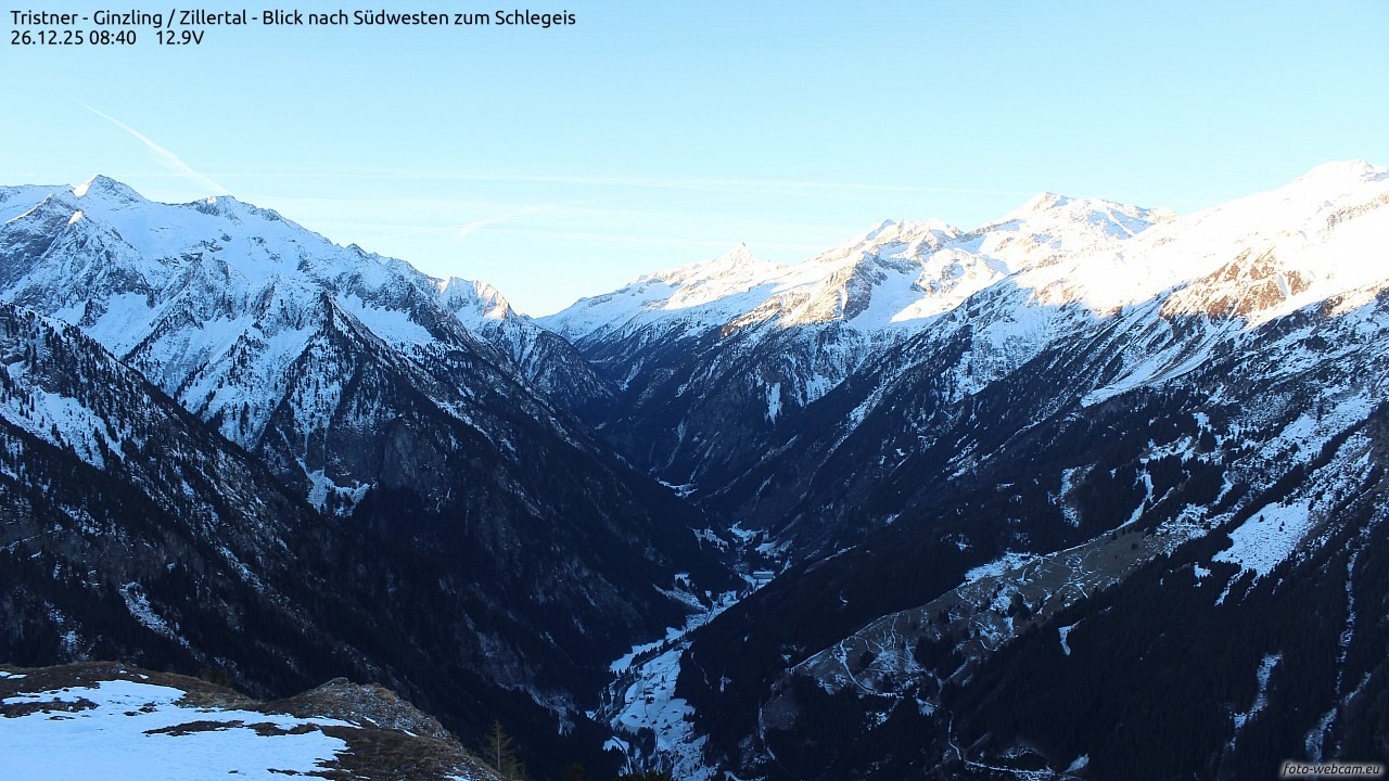 Archiv Foto Webcam Tristner/ Zillertal - Blick zum Grinberg