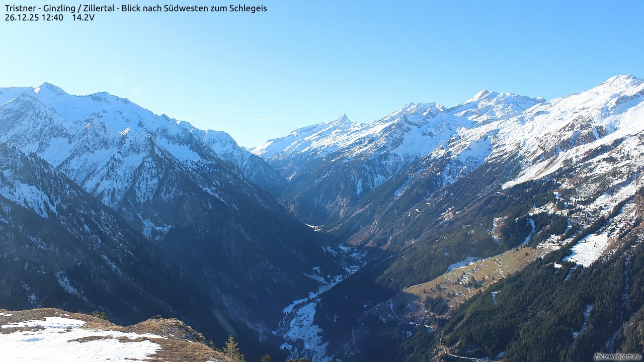 Archiv Foto Webcam Tristner/ Zillertal - Blick zum Grinberg