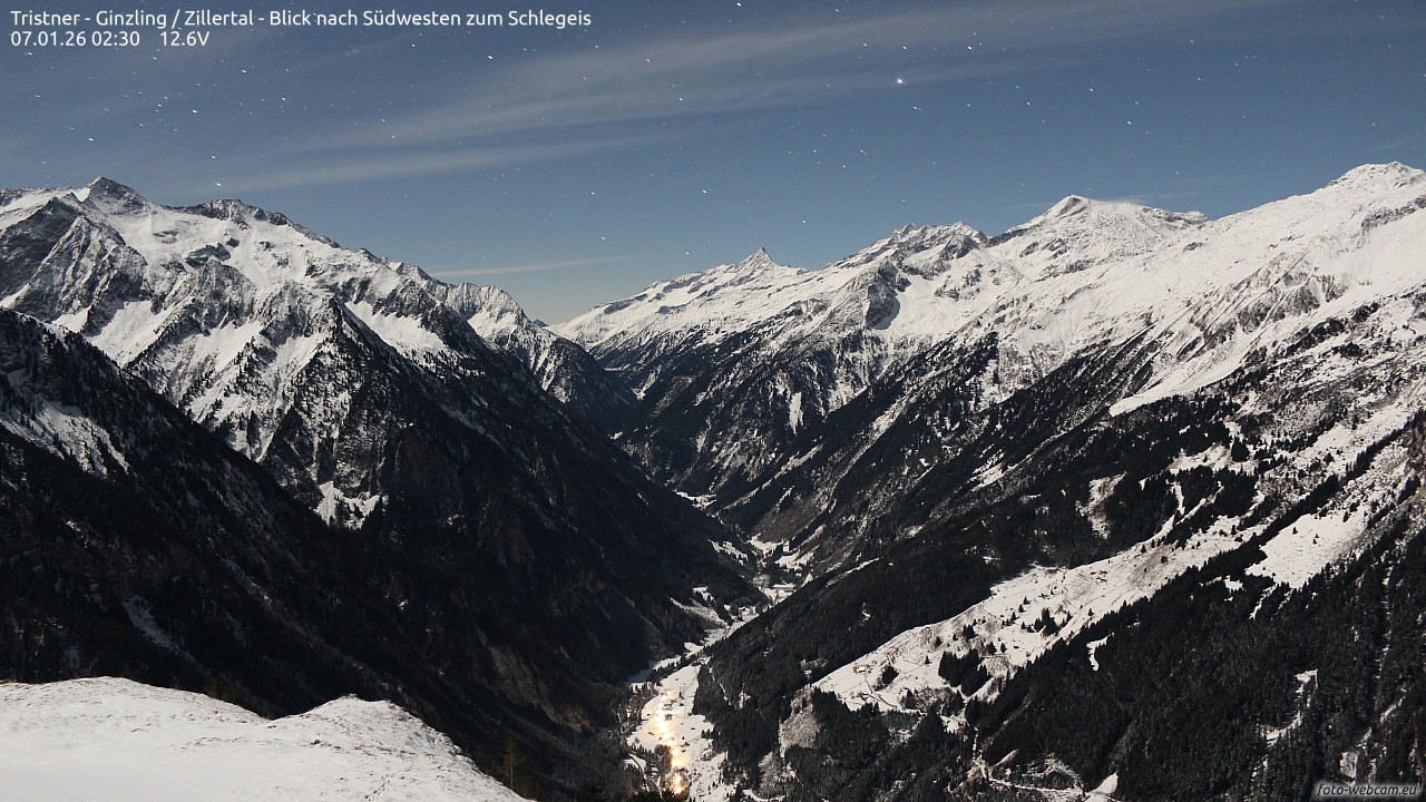 Archiv Foto Webcam Tristner/ Zillertal - Blick zum Grinberg