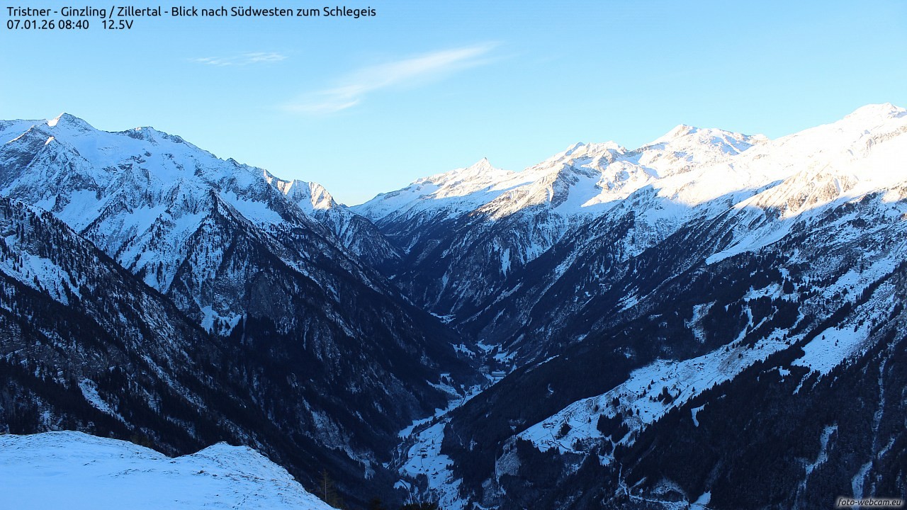 Archiv Foto Webcam Tristner/ Zillertal - Blick zum Grinberg