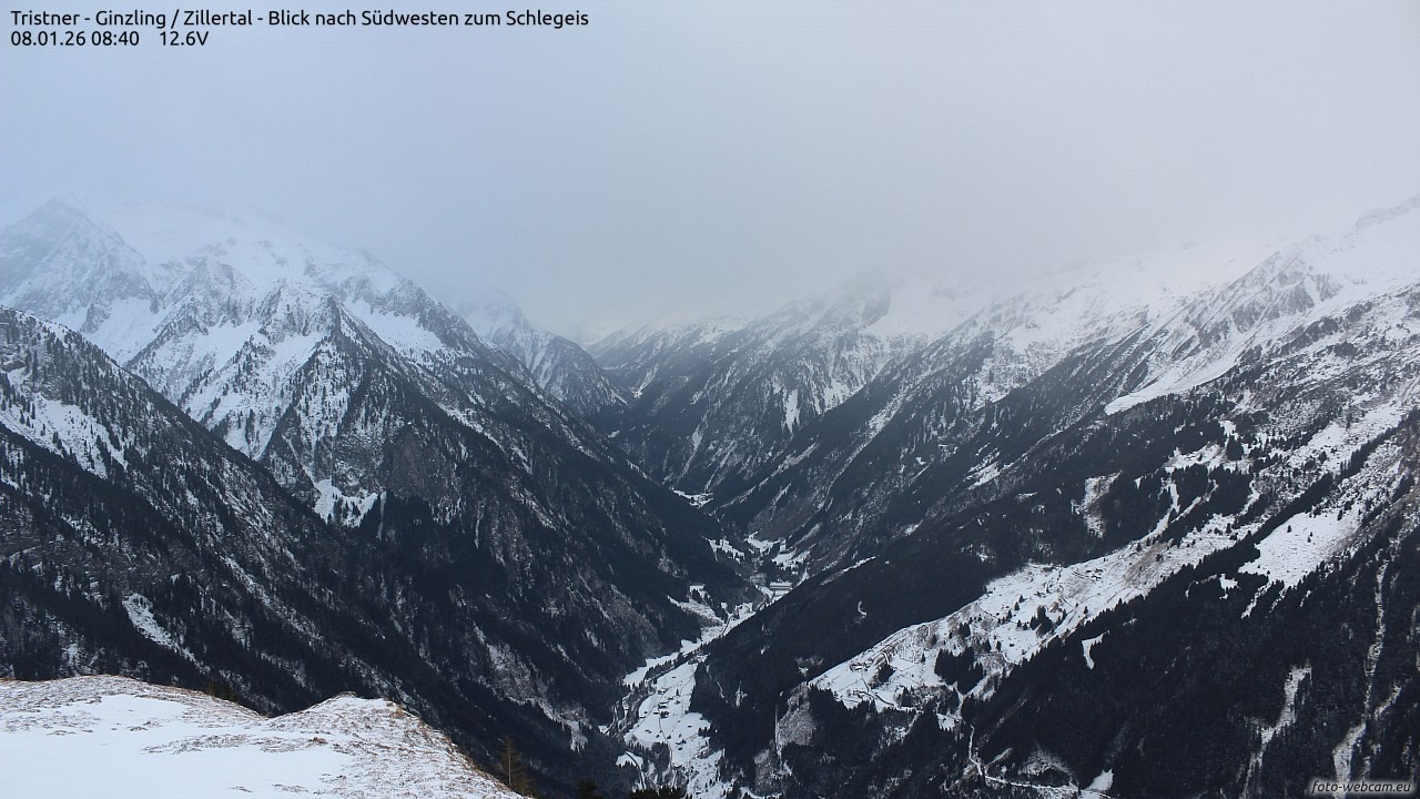 Archiv Foto Webcam Tristner/ Zillertal - Blick zum Grinberg