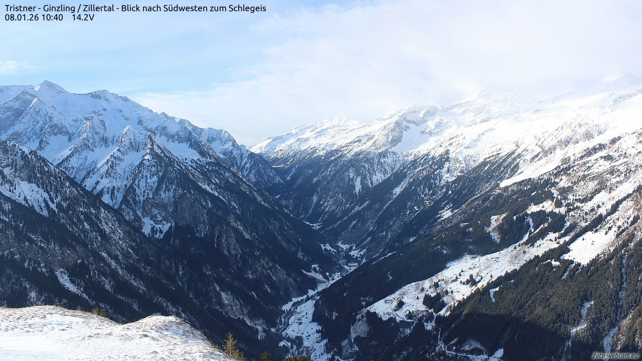Archiv Foto Webcam Tristner/ Zillertal - Blick zum Grinberg
