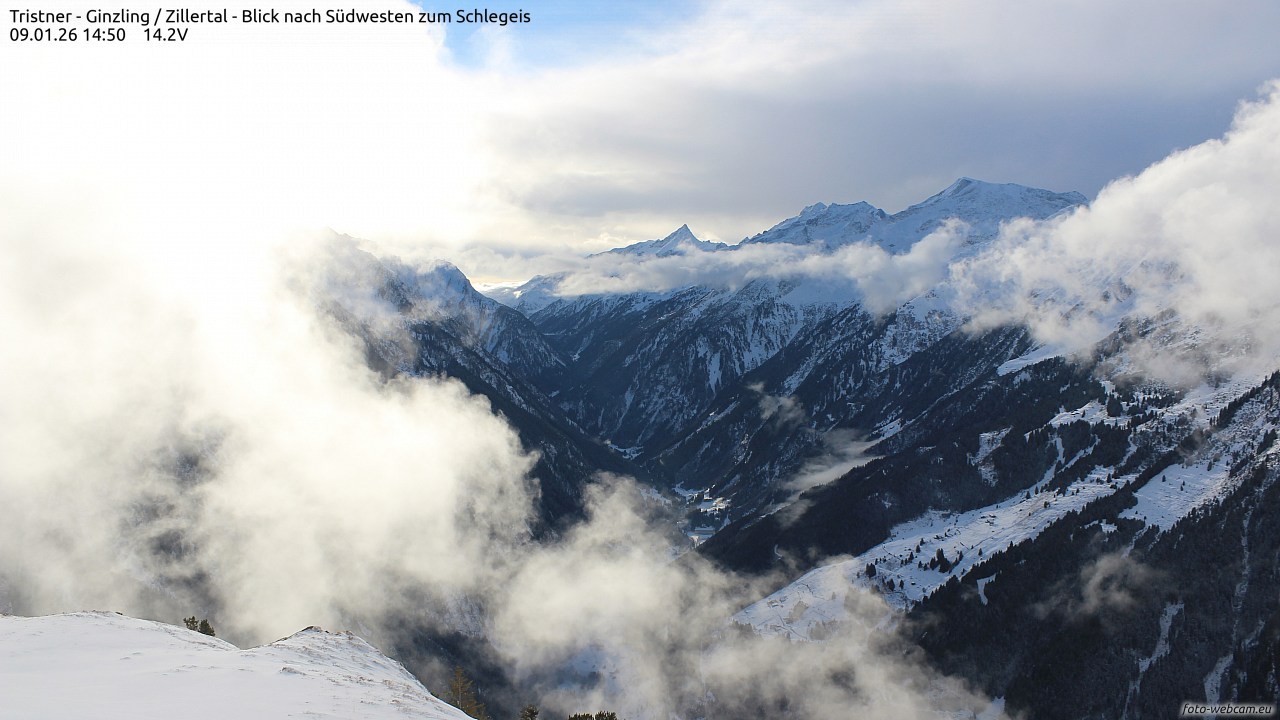 Archiv Foto Webcam Tristner/ Zillertal - Blick zum Grinberg