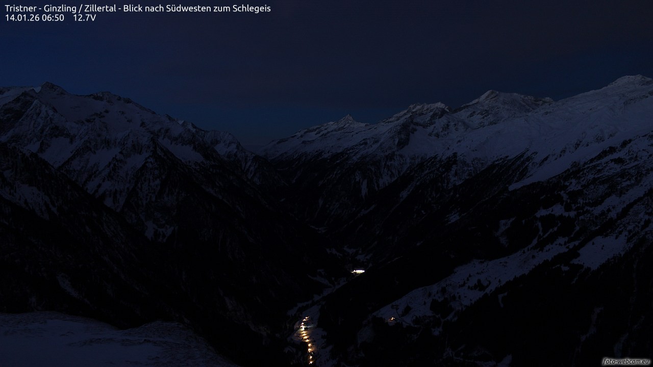 Archiv Foto Webcam Tristner/ Zillertal - Blick zum Grinberg