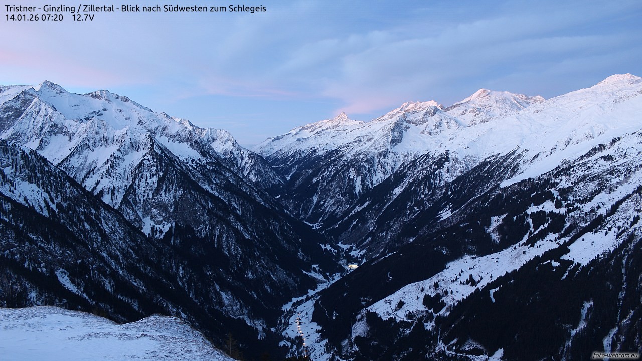 Archiv Foto Webcam Tristner/ Zillertal - Blick zum Grinberg