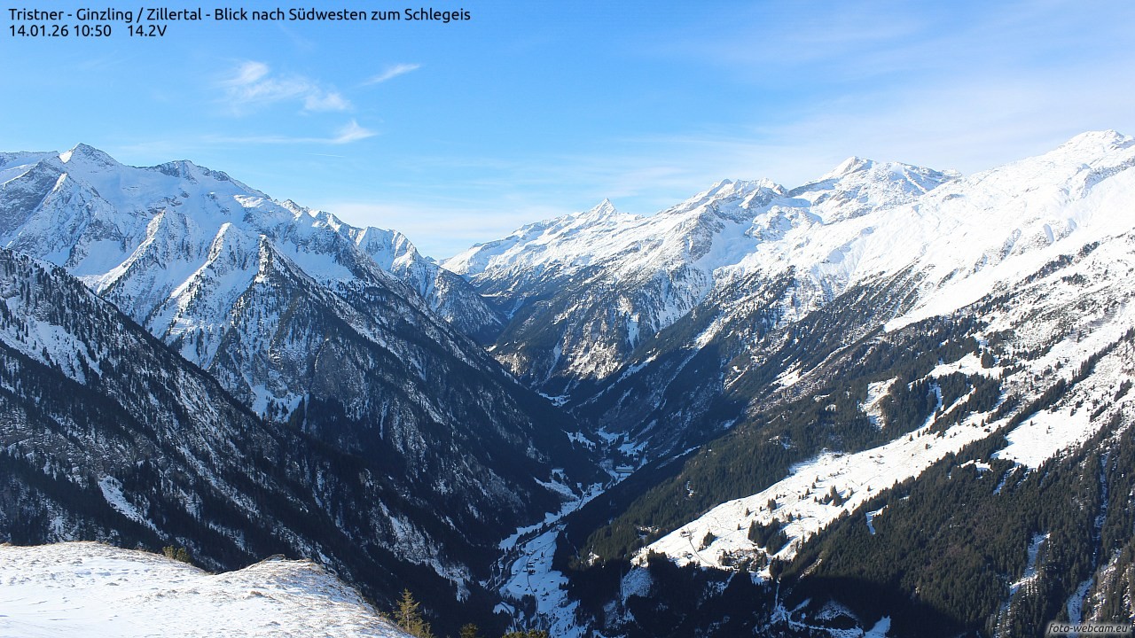 Archiv Foto Webcam Tristner/ Zillertal - Blick zum Grinberg