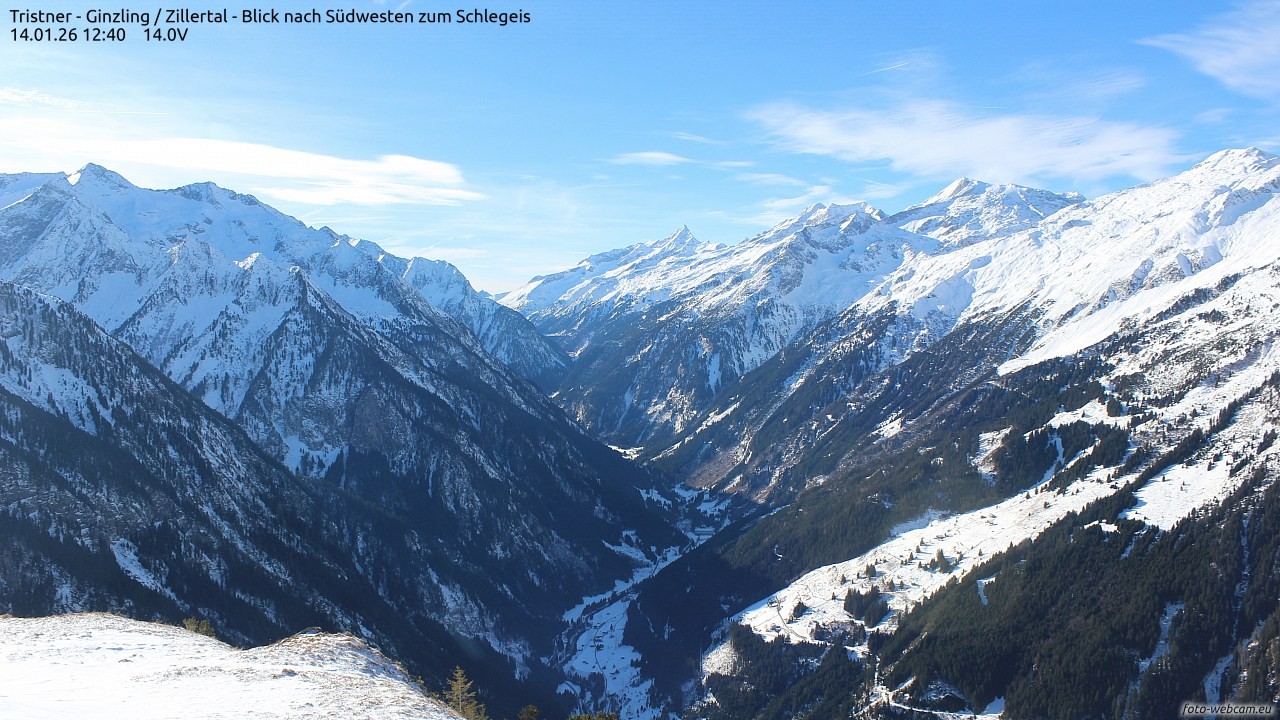 Archiv Foto Webcam Tristner/ Zillertal - Blick zum Grinberg