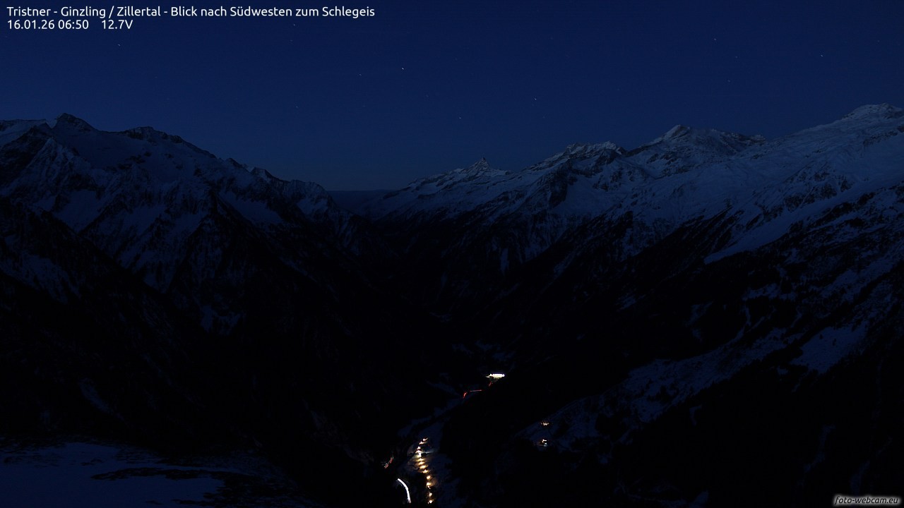Archiv Foto Webcam Tristner/ Zillertal - Blick zum Grinberg