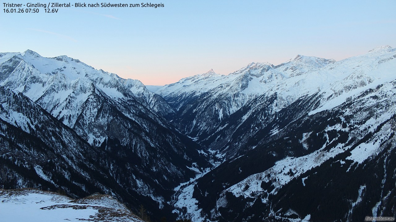 Archiv Foto Webcam Tristner/ Zillertal - Blick zum Grinberg