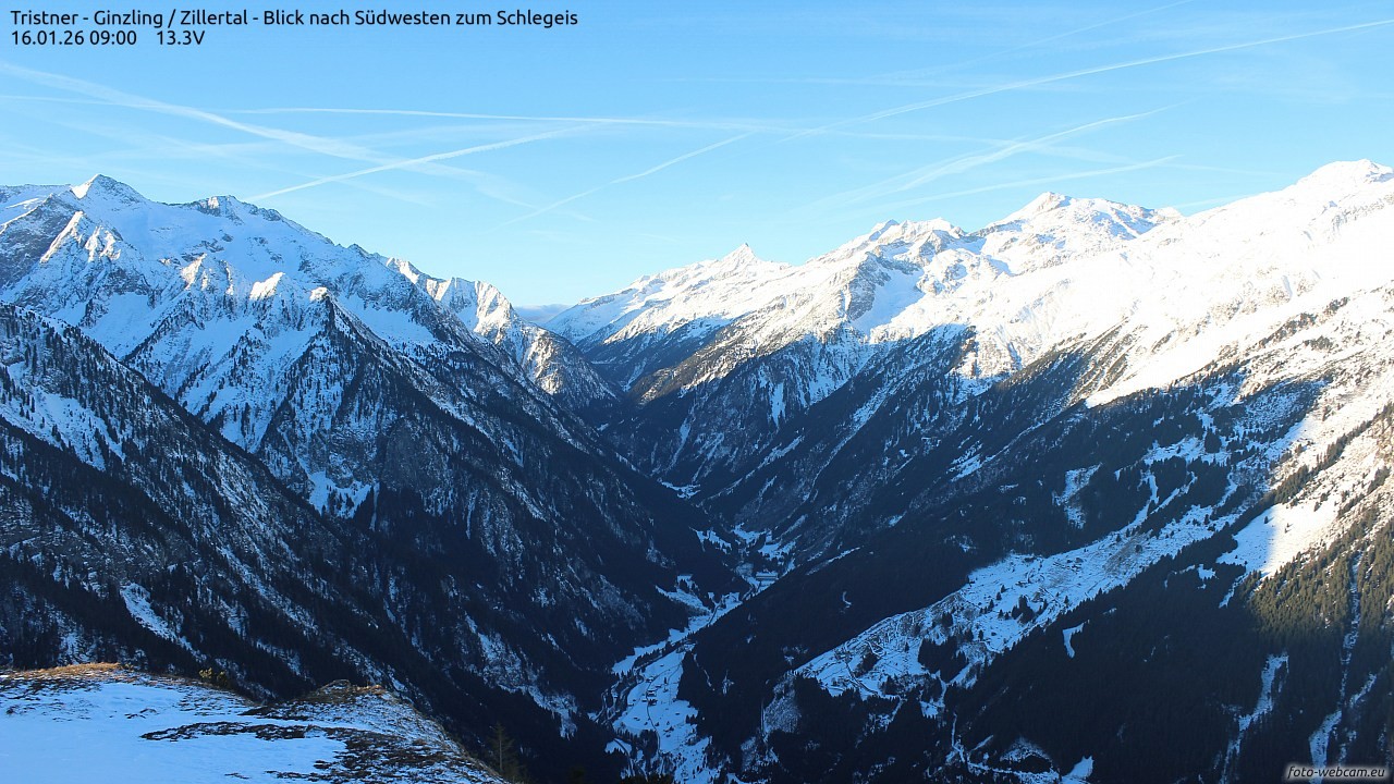 Archiv Foto Webcam Tristner/ Zillertal - Blick zum Grinberg