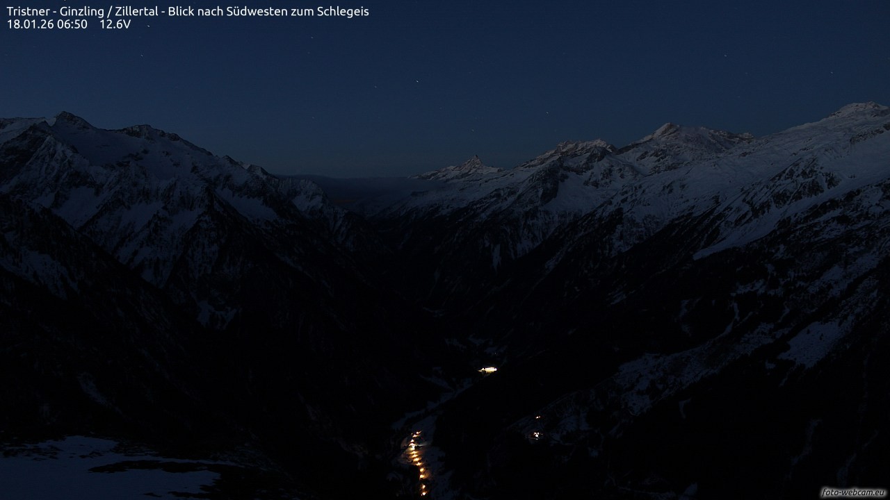 Archiv Foto Webcam Tristner/ Zillertal - Blick zum Grinberg