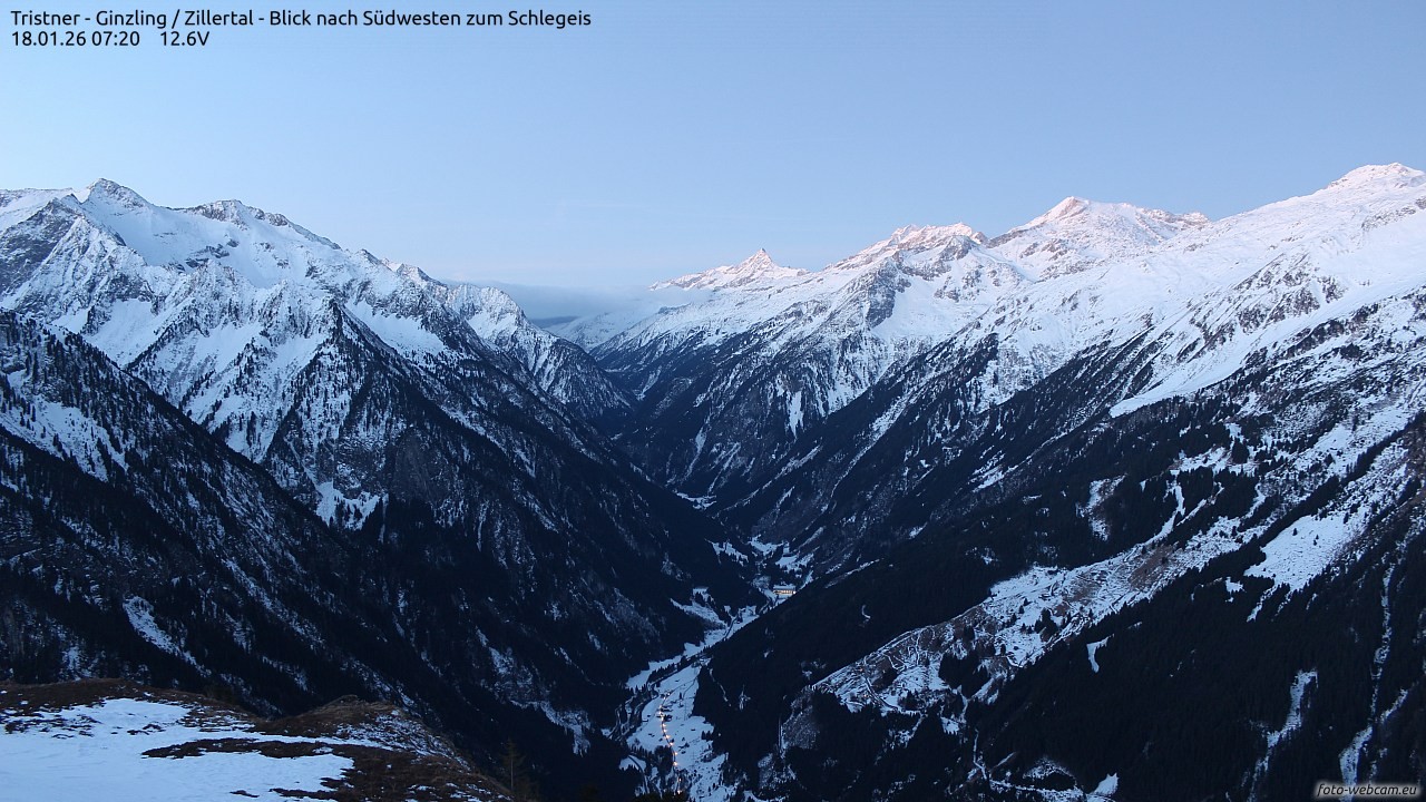 Archiv Foto Webcam Tristner/ Zillertal - Blick zum Grinberg
