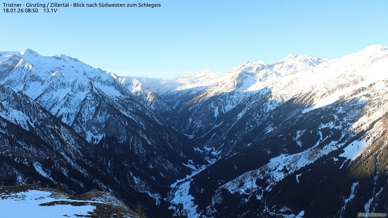 Archiv Foto Webcam Tristner/ Zillertal - Blick zum Grinberg