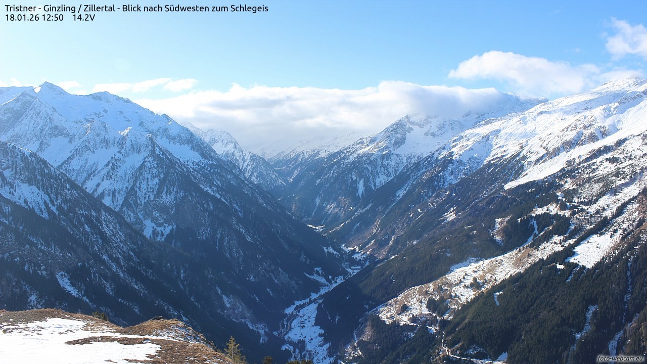 Archiv Foto Webcam Tristner/ Zillertal - Blick zum Grinberg