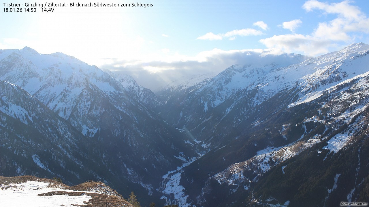 Archiv Foto Webcam Tristner/ Zillertal - Blick zum Grinberg