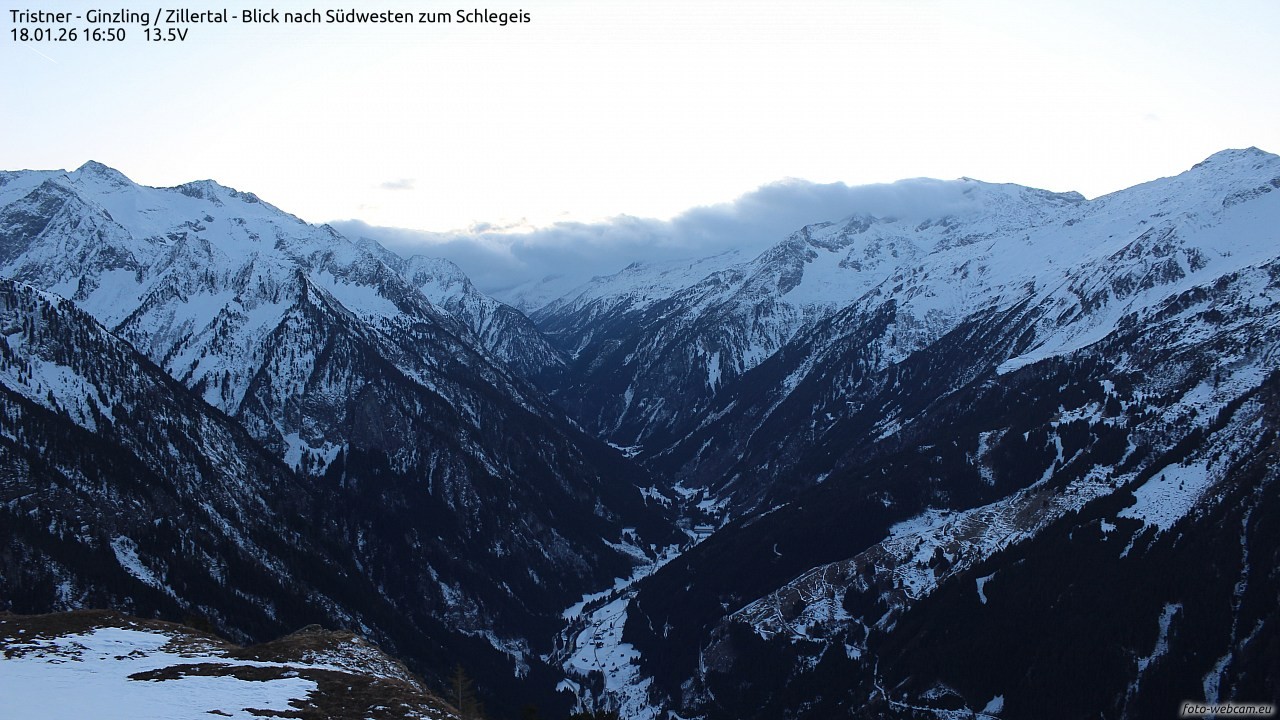 Archiv Foto Webcam Tristner/ Zillertal - Blick zum Grinberg