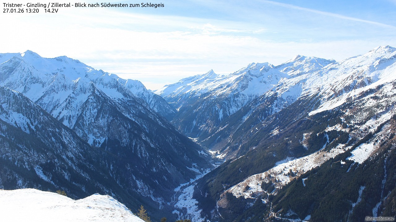 Archiv Foto Webcam Tristner/ Zillertal - Blick zum Grinberg