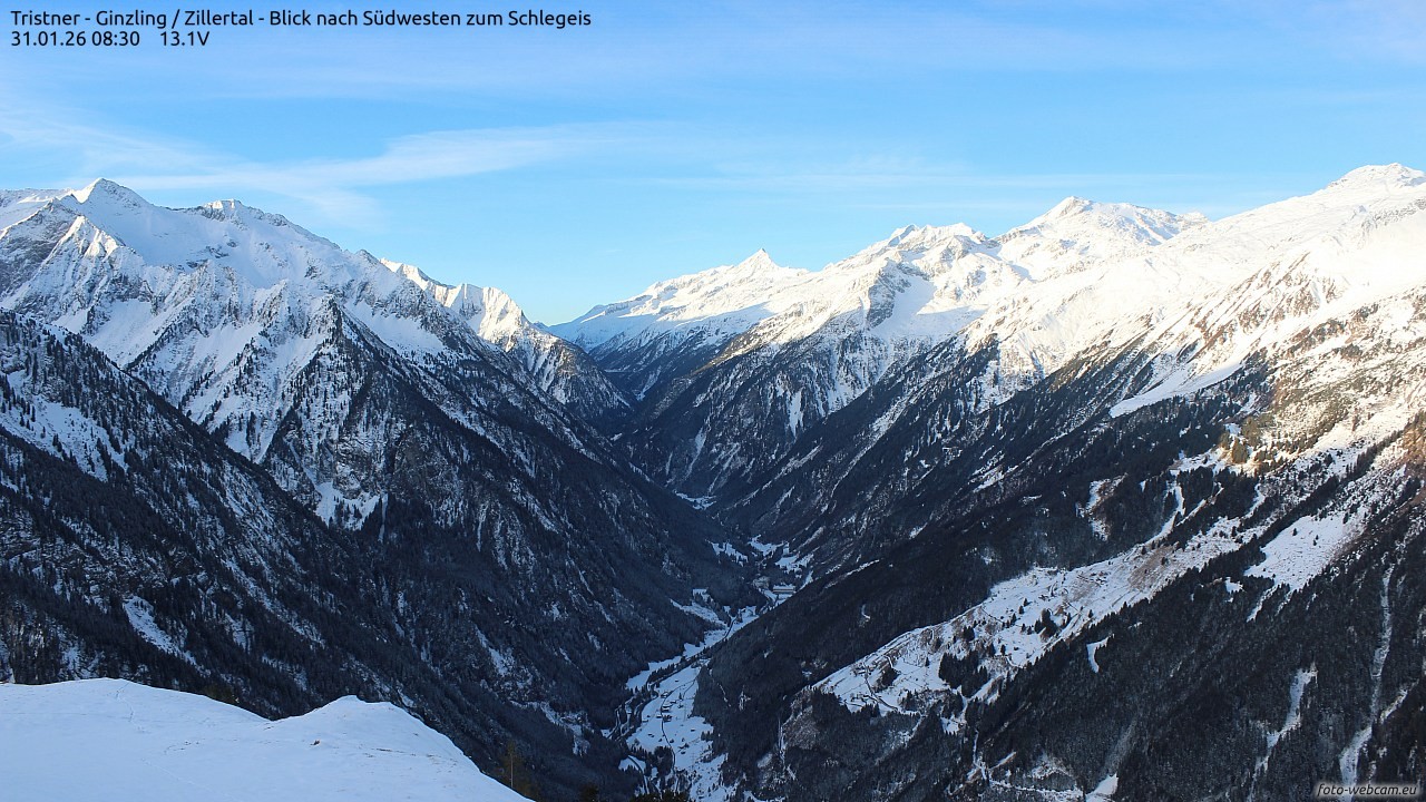 Archiv Foto Webcam Tristner/ Zillertal - Blick zum Grinberg