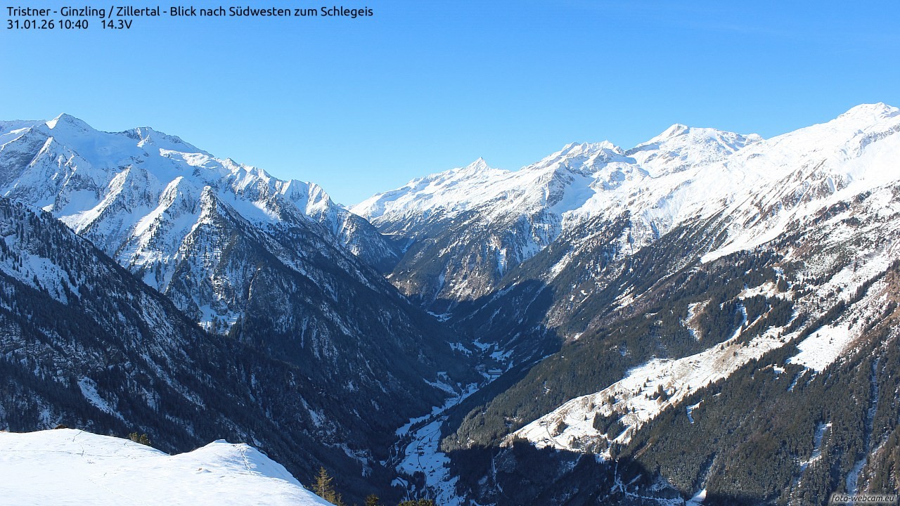 Archiv Foto Webcam Tristner/ Zillertal - Blick zum Grinberg