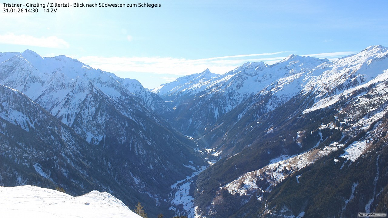 Archiv Foto Webcam Tristner/ Zillertal - Blick zum Grinberg