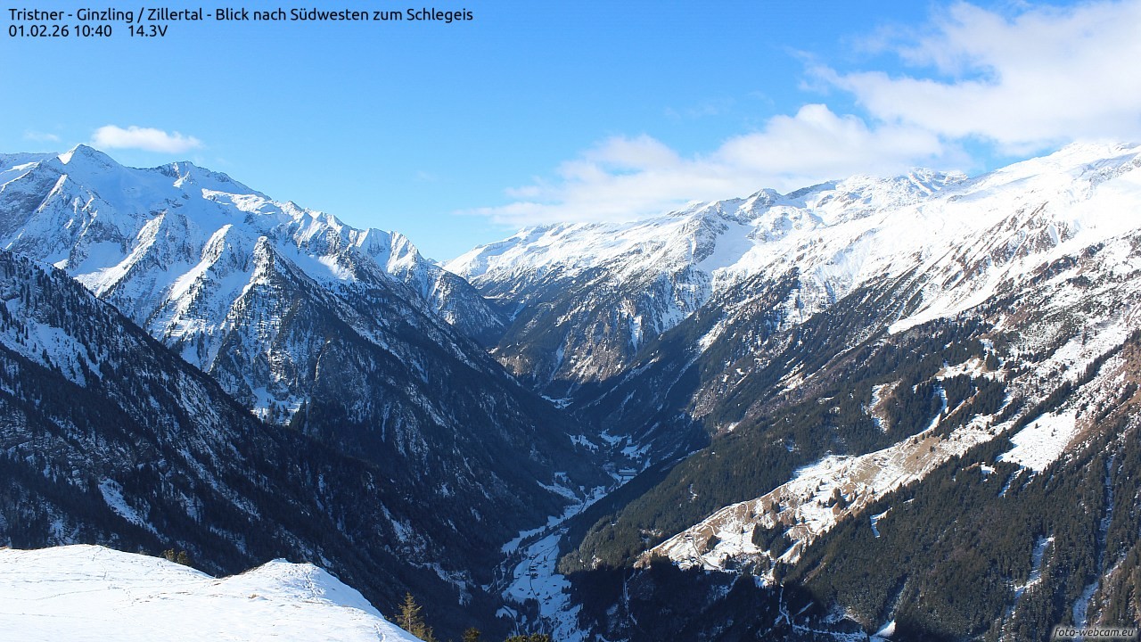Archiv Foto Webcam Tristner/ Zillertal - Blick zum Grinberg