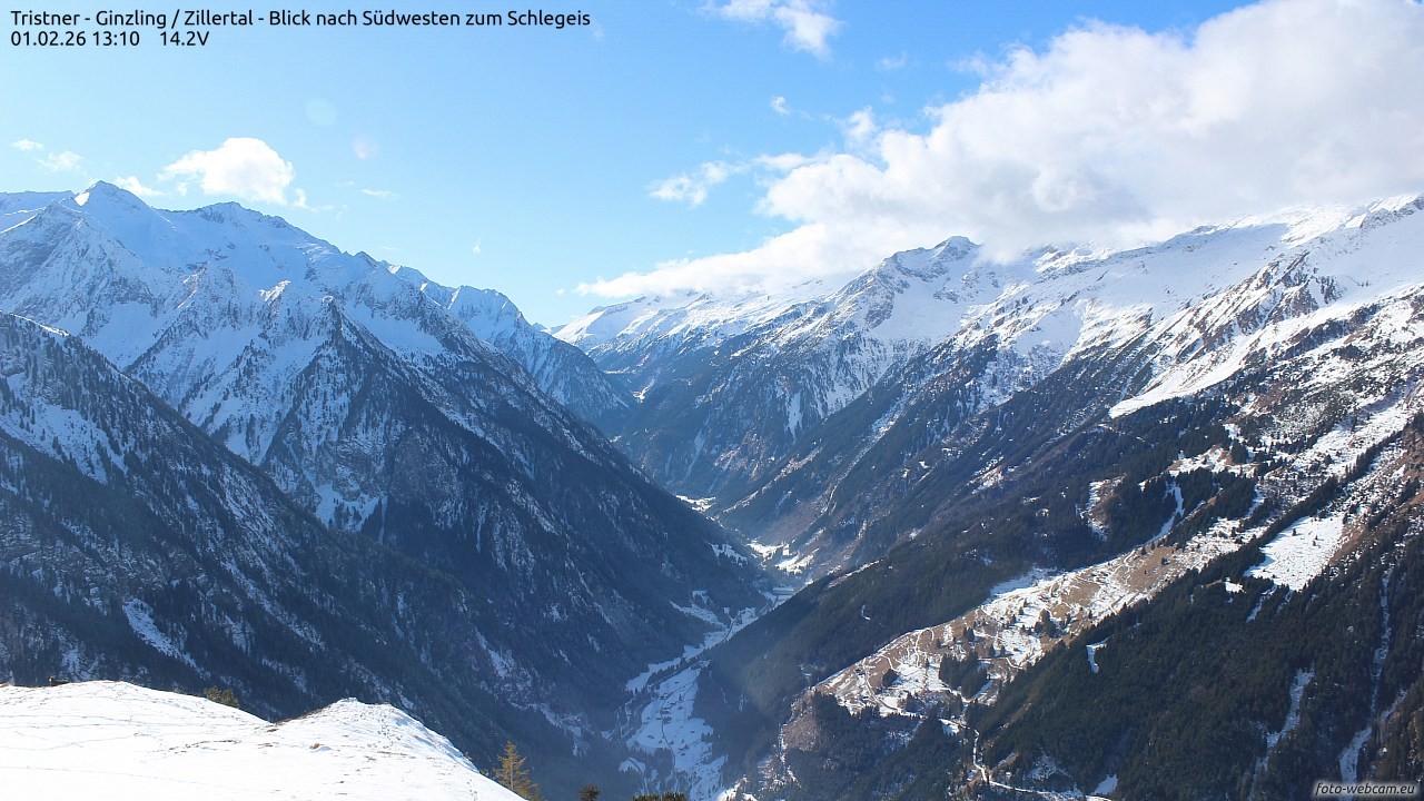 Archiv Foto Webcam Tristner/ Zillertal - Blick zum Grinberg