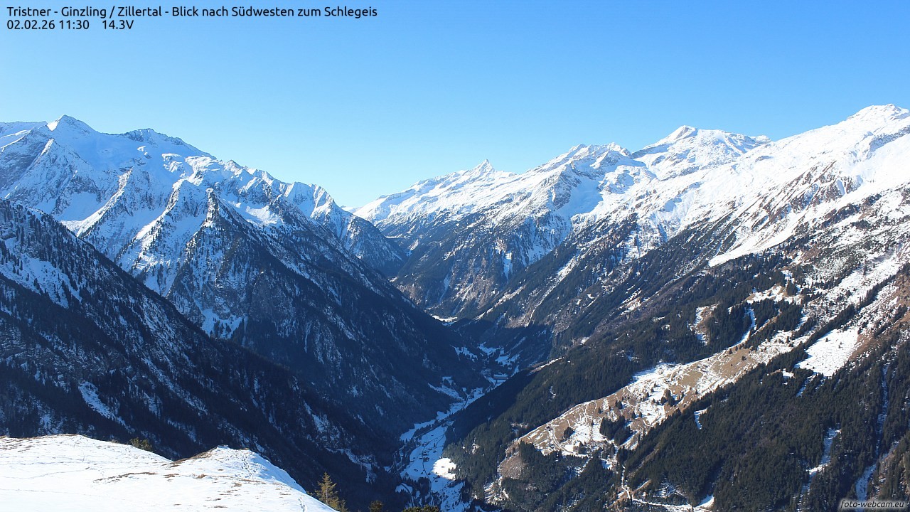 Archiv Foto Webcam Tristner/ Zillertal - Blick zum Grinberg