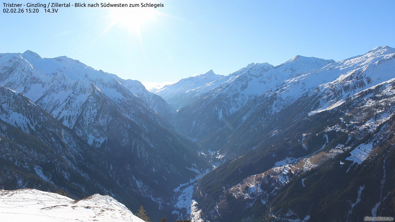 Archiv Foto Webcam Tristner/ Zillertal - Blick zum Grinberg