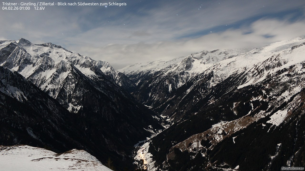 Archiv Foto Webcam Tristner/ Zillertal - Blick zum Grinberg