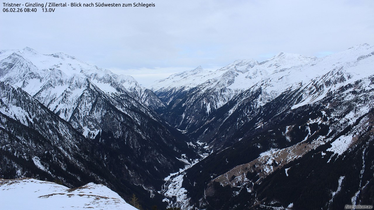 Archiv Foto Webcam Tristner/ Zillertal - Blick zum Grinberg