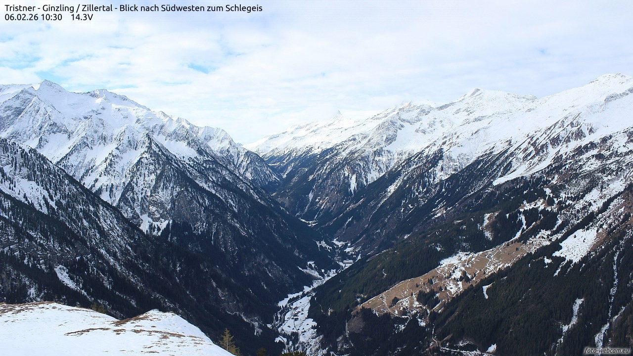 Archiv Foto Webcam Tristner/ Zillertal - Blick zum Grinberg
