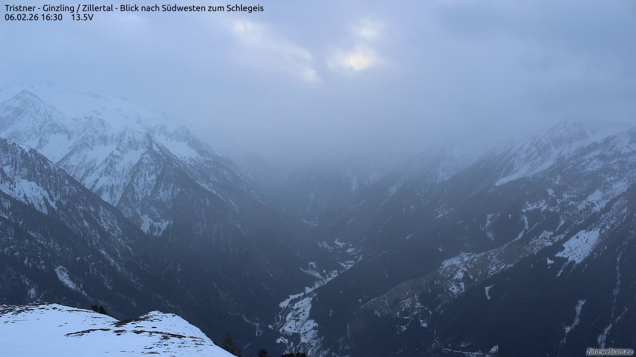 Archiv Foto Webcam Tristner/ Zillertal - Blick zum Grinberg