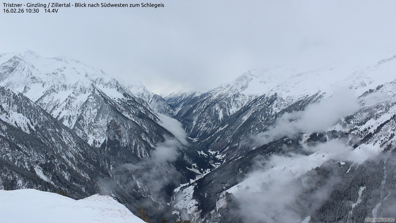Archiv Foto Webcam Tristner/ Zillertal - Blick zum Grinberg