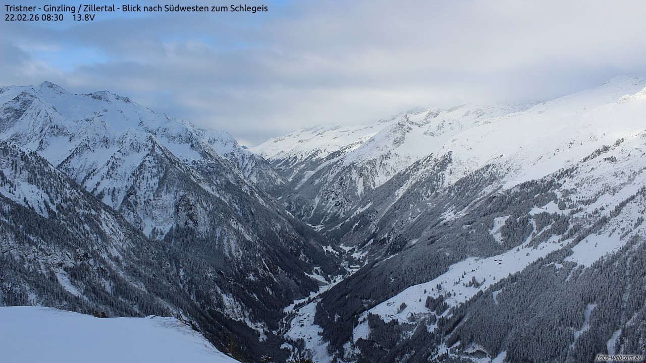 Archiv Foto Webcam Tristner/ Zillertal - Blick zum Grinberg
