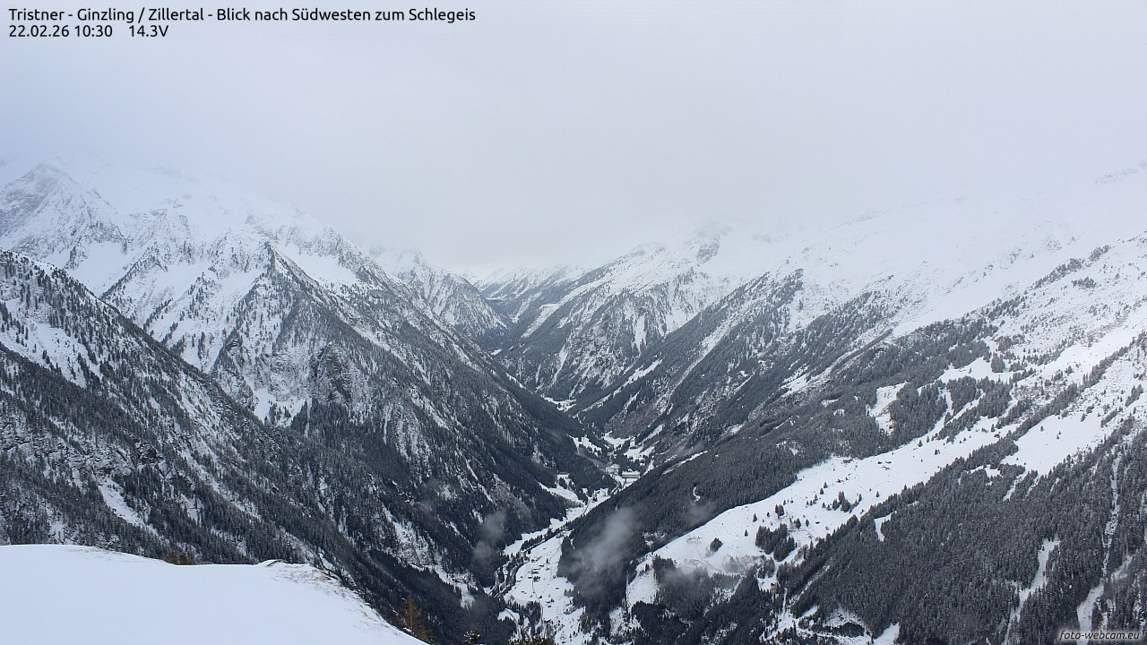Archiv Foto Webcam Tristner/ Zillertal - Blick zum Grinberg