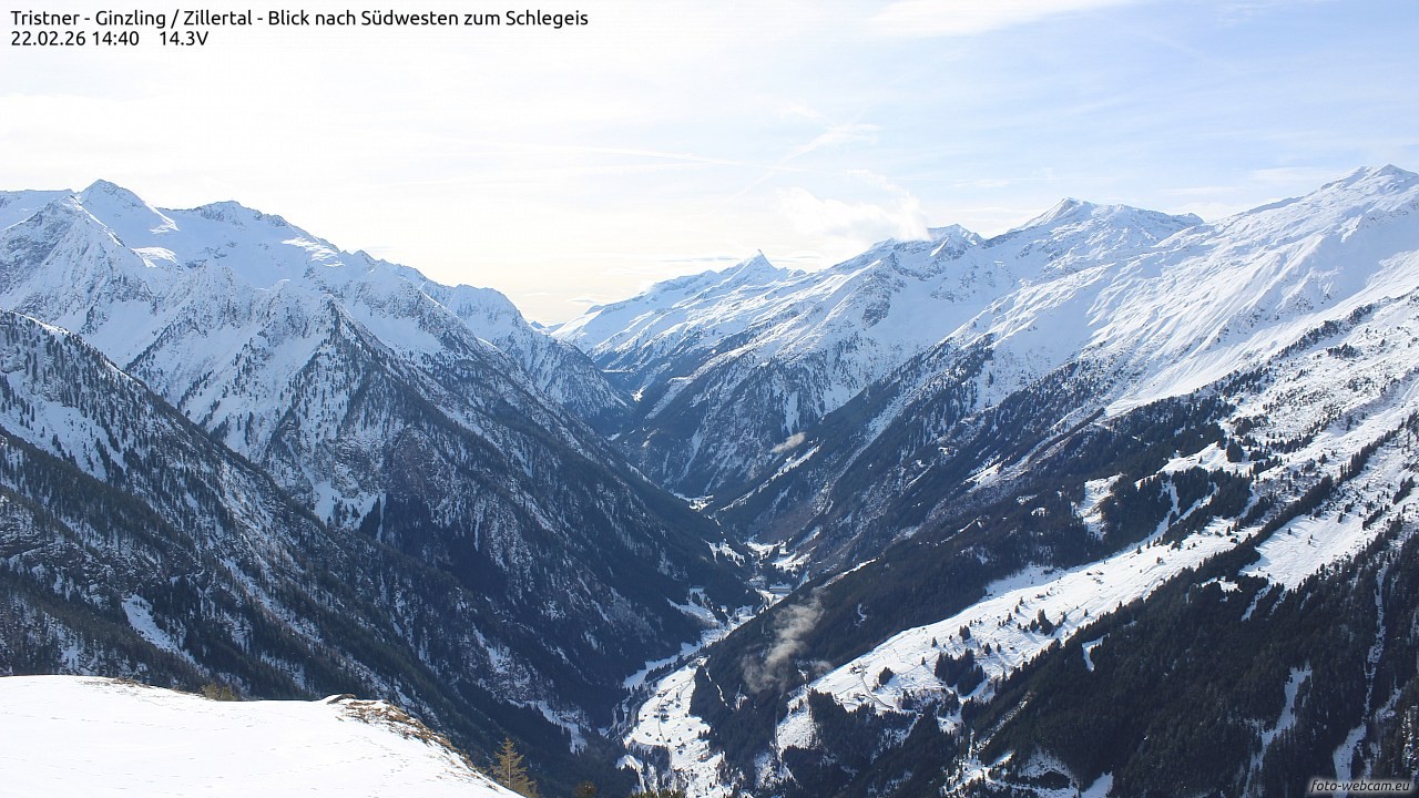 Archiv Foto Webcam Tristner/ Zillertal - Blick zum Grinberg