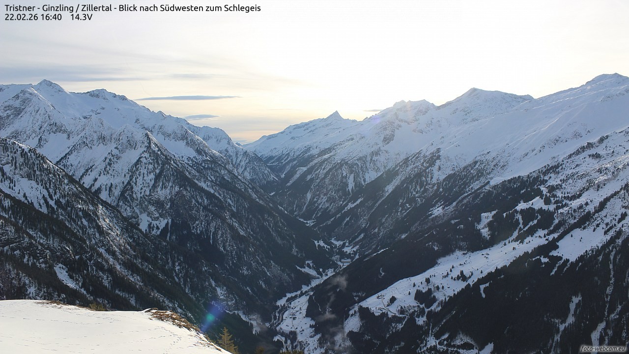 Archiv Foto Webcam Tristner/ Zillertal - Blick zum Grinberg