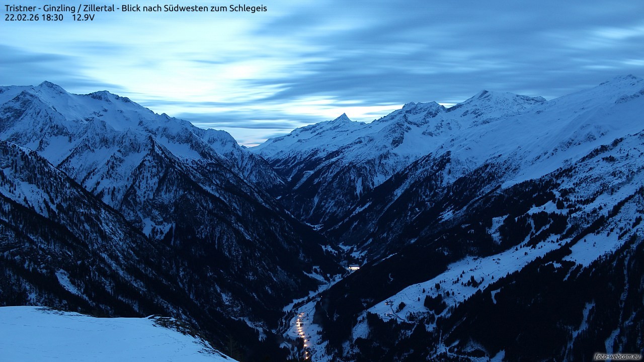 Archiv Foto Webcam Tristner/ Zillertal - Blick zum Grinberg
