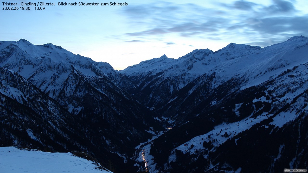 Archiv Foto Webcam Tristner/ Zillertal - Blick zum Grinberg