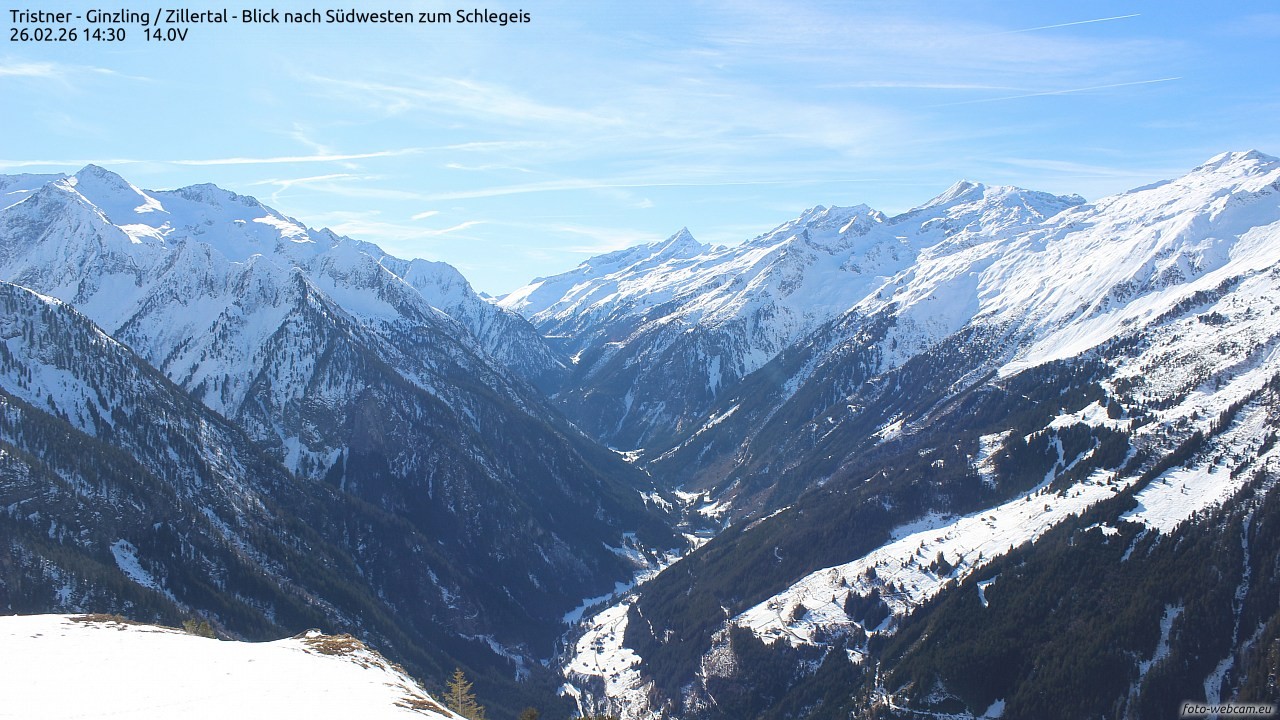 Archived image Webcam Tristner/ Zillertal - View to Grinberg