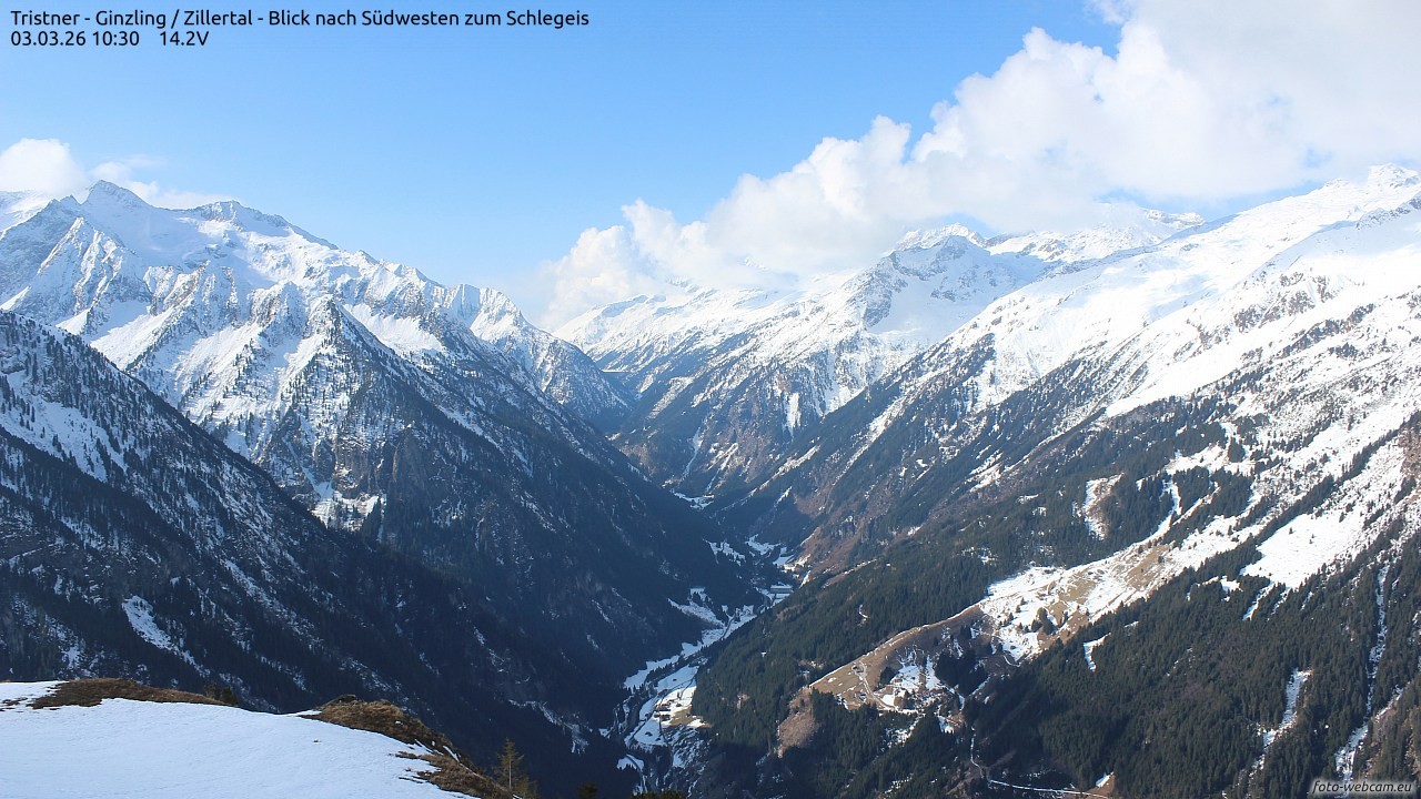 Archived image Webcam Tristner/ Zillertal - View to Grinberg