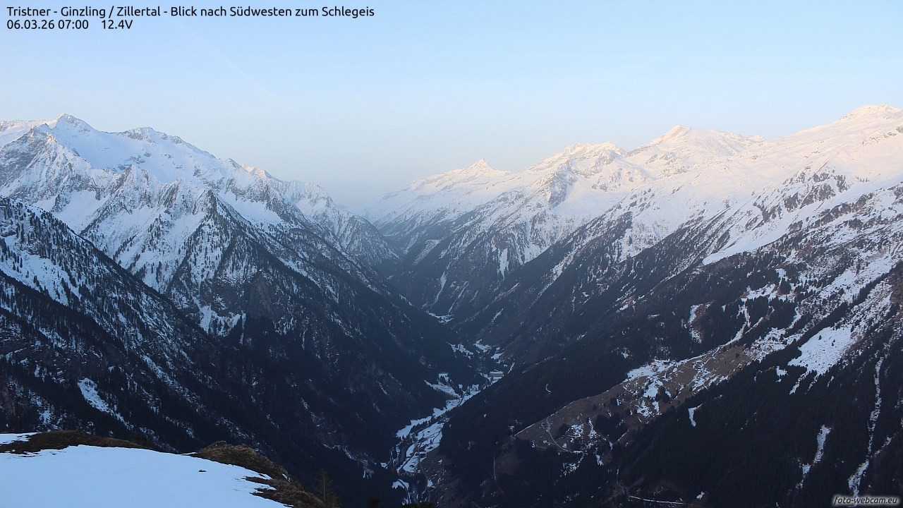 Archiv Foto Webcam Tristner/ Zillertal - Blick zum Grinberg