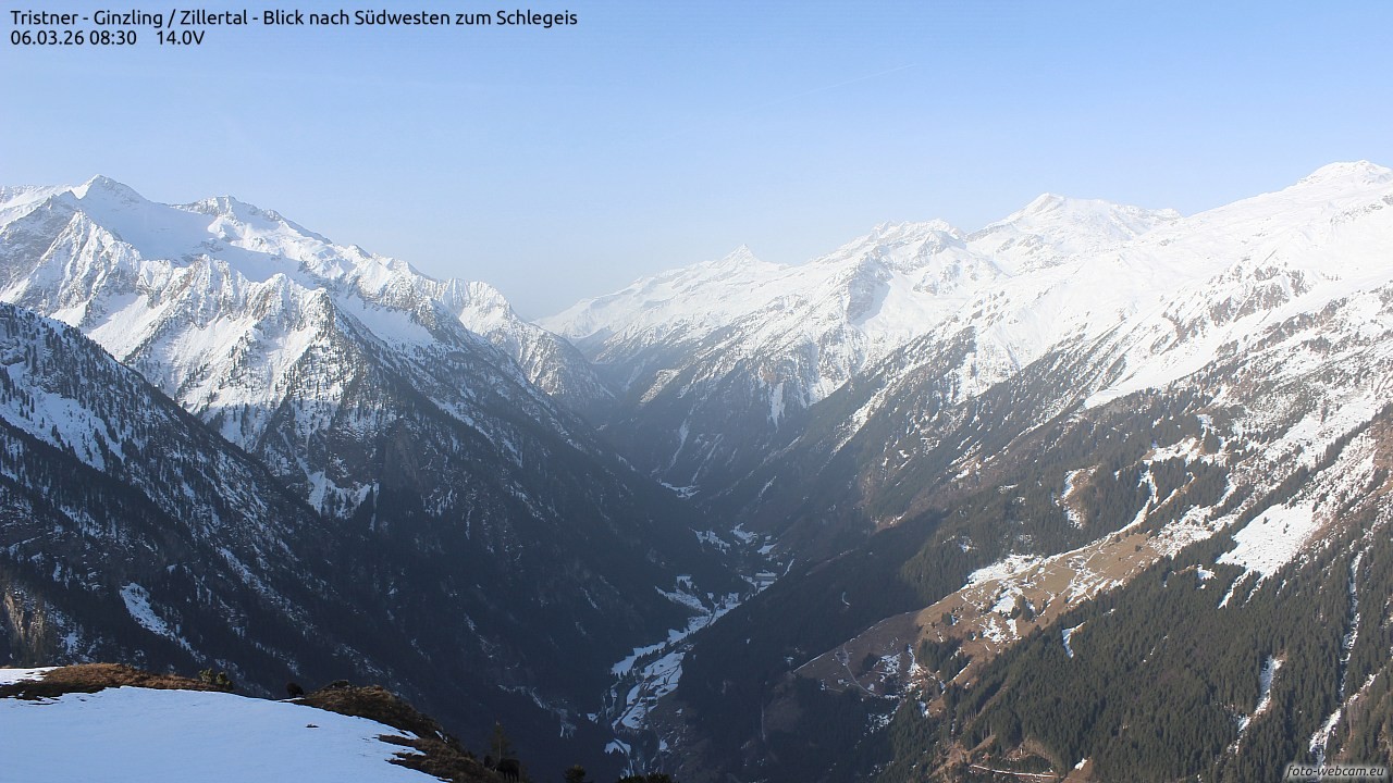 Archiv Foto Webcam Tristner/ Zillertal - Blick zum Grinberg