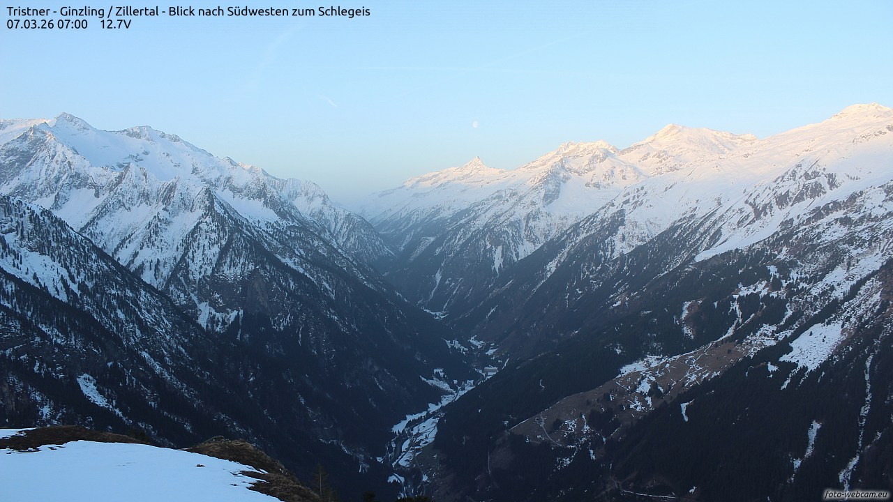 Archiv Foto Webcam Tristner/ Zillertal - Blick zum Grinberg