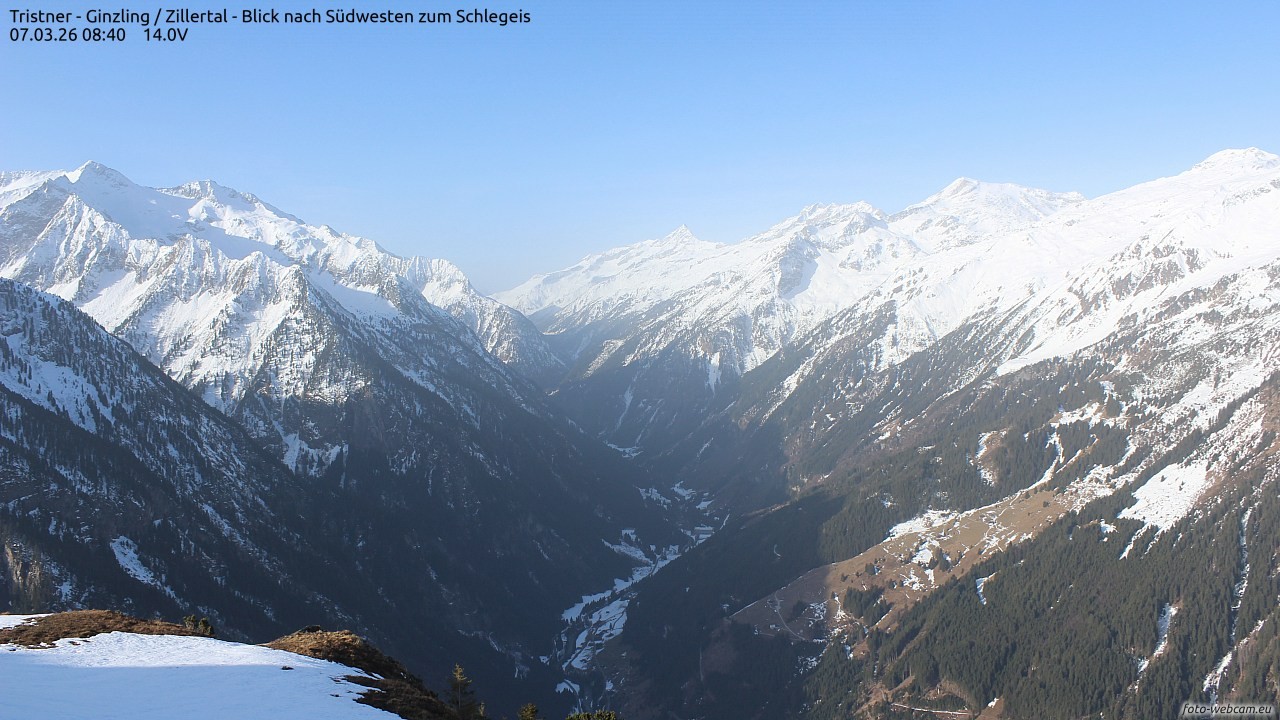 Archiv Foto Webcam Tristner/ Zillertal - Blick zum Grinberg
