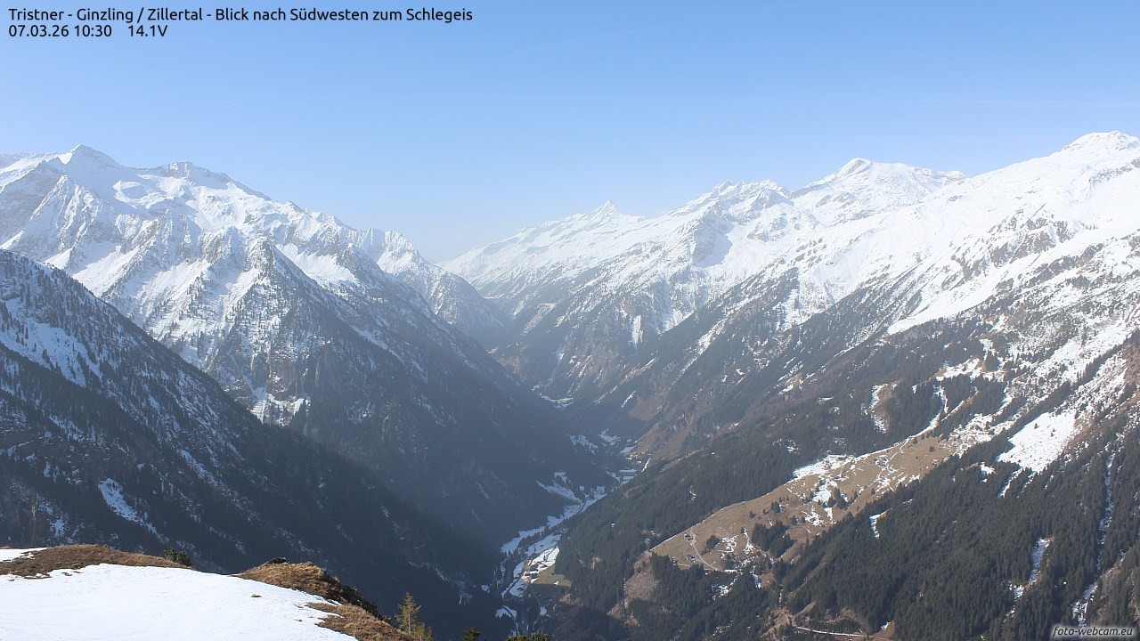 Archiv Foto Webcam Tristner/ Zillertal - Blick zum Grinberg