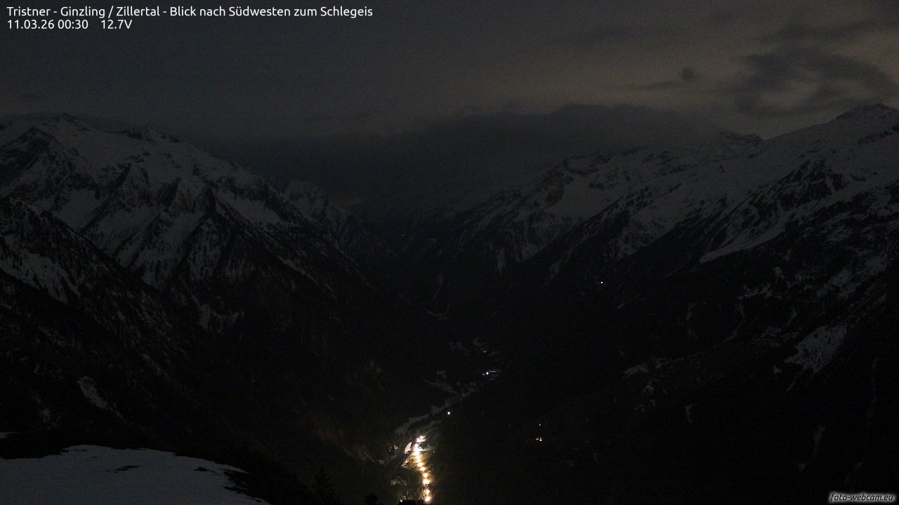 Archiv Foto Webcam Tristner/ Zillertal - Blick zum Grinberg