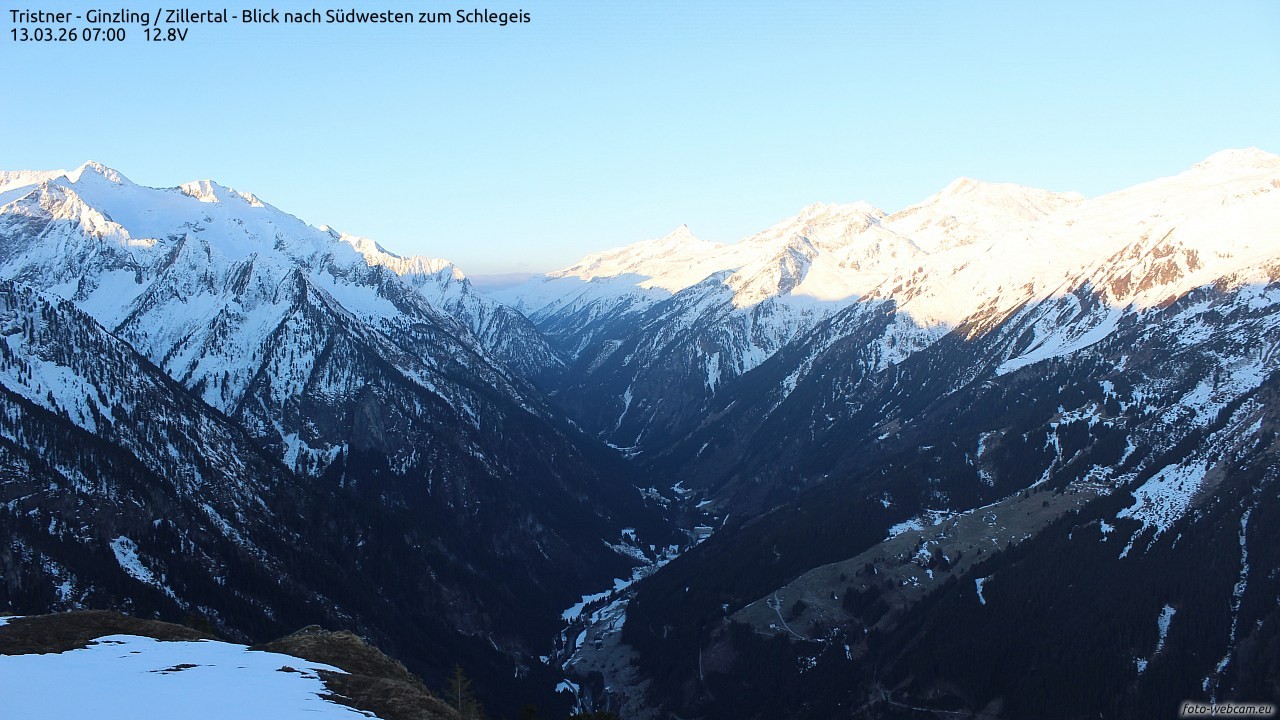Archiv Foto Webcam Tristner/ Zillertal - Blick zum Grinberg
