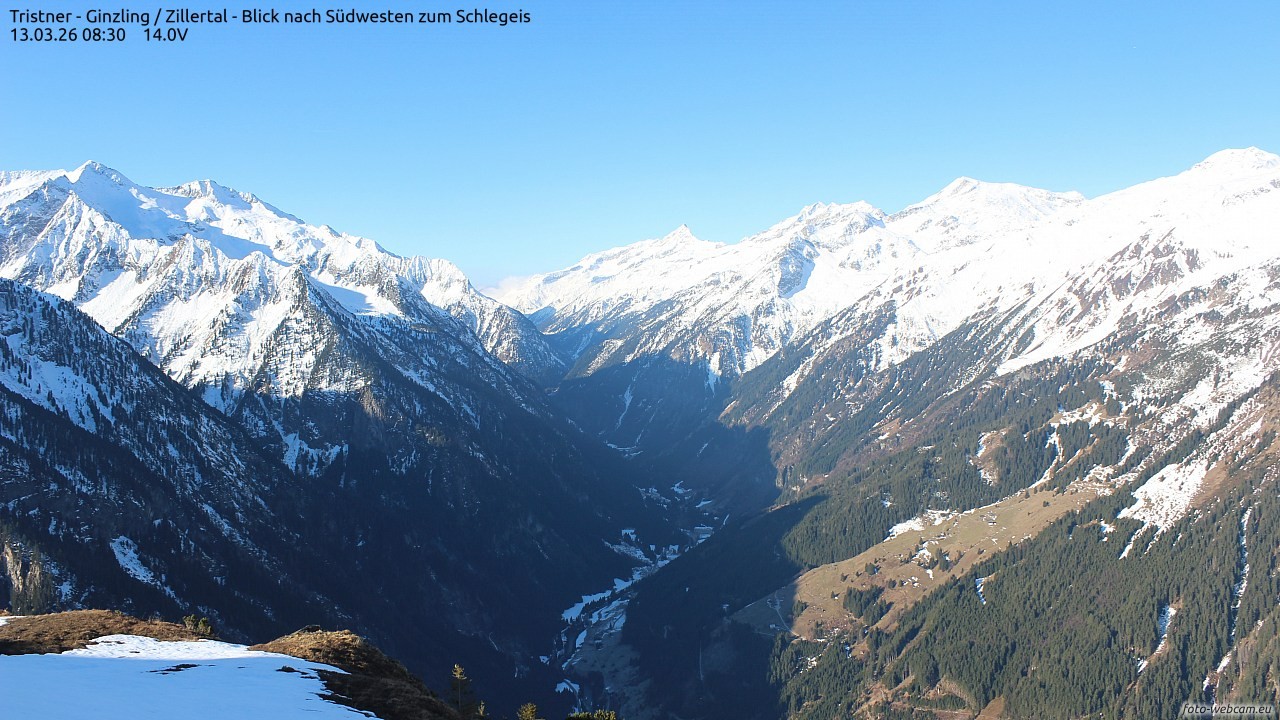 Archiv Foto Webcam Tristner/ Zillertal - Blick zum Grinberg