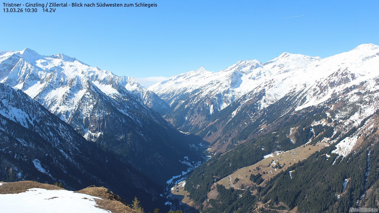 Archiv Foto Webcam Tristner/ Zillertal - Blick zum Grinberg